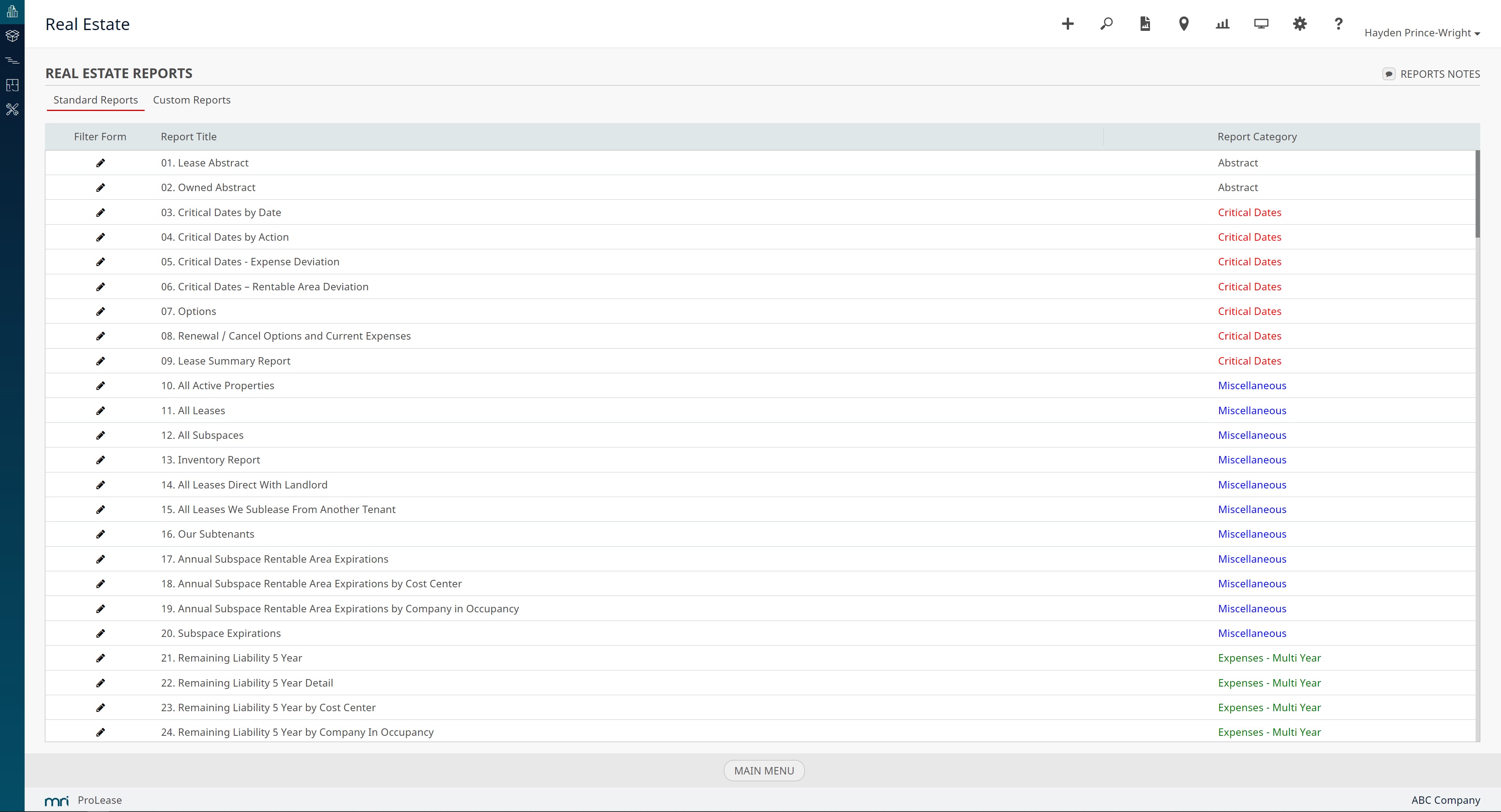 screenshot of MRI ProLease